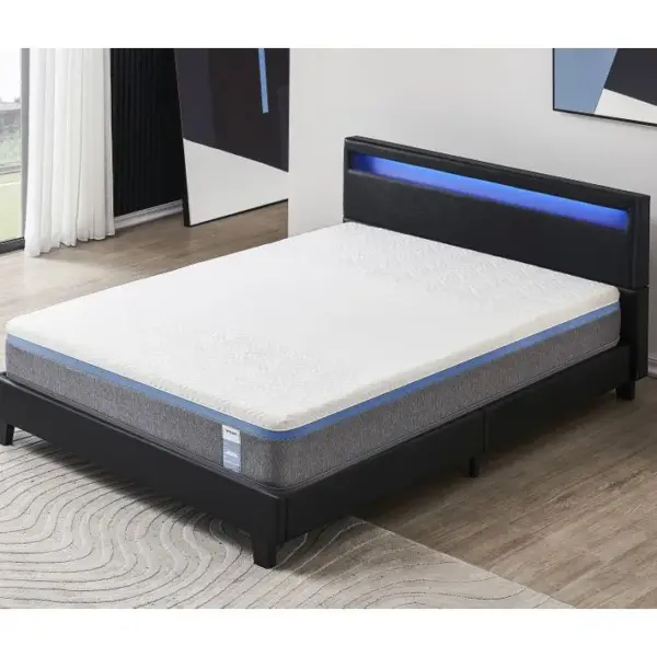 Ensemble Matelas Mousse + Lit Avec Tête De Lit 160x200 Cm Epaisseur 28cm Souple Accueil Latex Nature