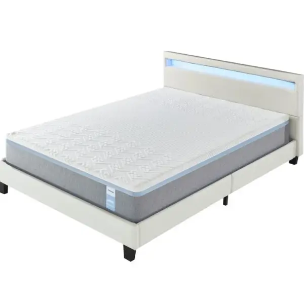 Ensemble Matelas Mousse + Lit Avec Tête De Lit 140x200 Cm Epaisseur 28cm Souple Accueil Latex Nature