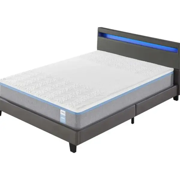 Ensemble Matelas Mousse + Lit Avec Tête De Lit 140x200 Cm Epaisseur 28cm Souple Accueil Latex Nature