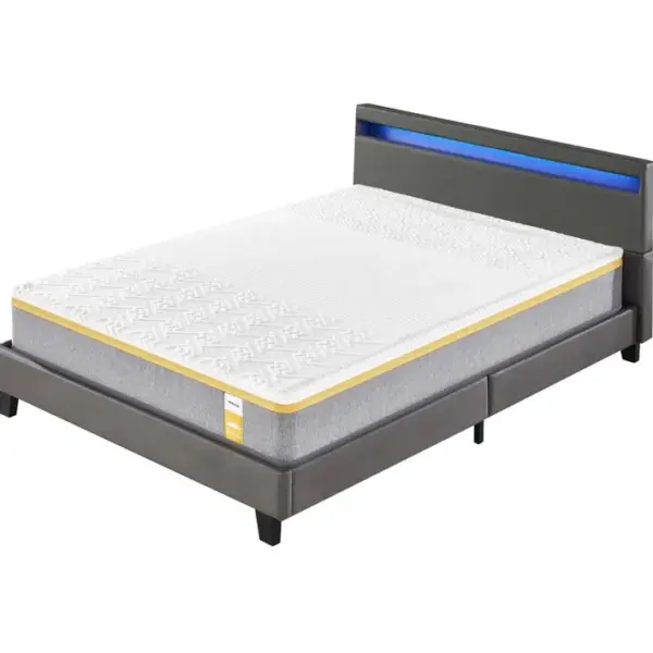 Ensemble Matelas Mousse + Lit Avec Tête De Lit 140x190 Cm Epaisseur 28cm Ferme Accueil Latex Naturel