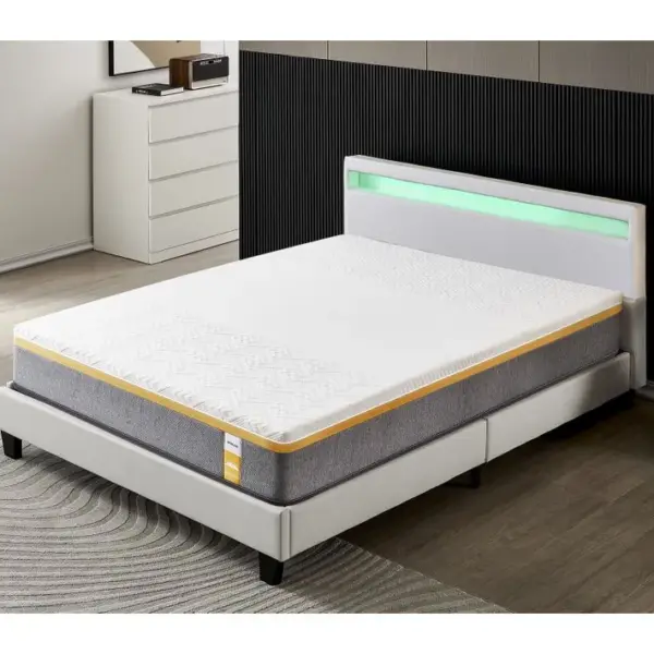 Ensemble Matelas Mousse + Lit Avec Tête De Lit 140x190 Cm Epaisseur 28cm Ferme Accueil Latex Naturel