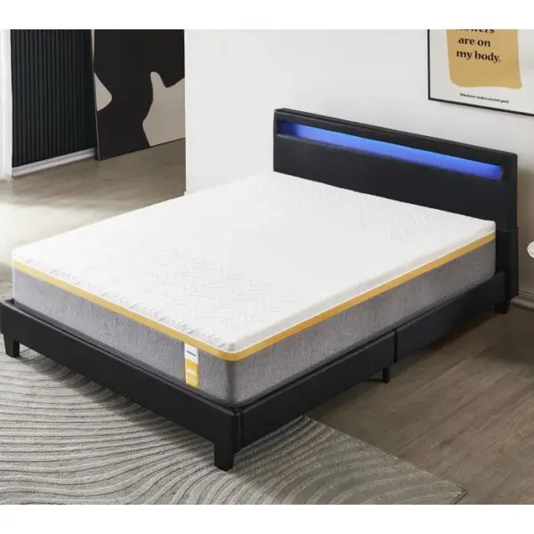 Ensemble Matelas Mousse + Lit Avec Tête De Lit 140x190 Cm Epaisseur 28cm Ferme Accueil Latex Naturel