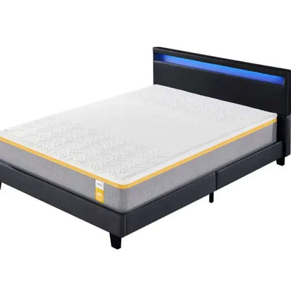 Ensemble Matelas Mousse + Lit Avec Tête De Lit 140x190 Cm Epaisseur 28cm Ferme Accueil Latex Naturel