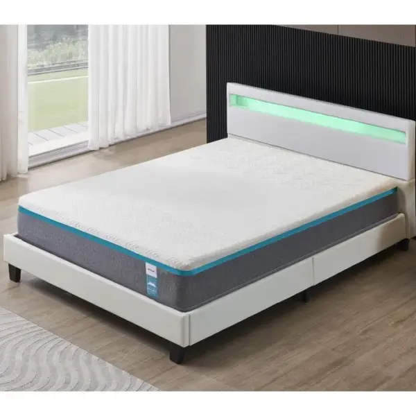 Ensemble Matelas Mousse + Lit Avec Tête De Lit 140x200 Cm Epaisseur 28cm Equilibré Accueil Latex