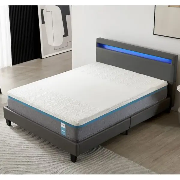 Ensemble Matelas Mousse + Lit Avec Tête De Lit 140x200 Cm Epaisseur 28cm Equilibré Accueil Latex