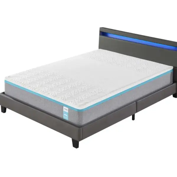 Ensemble Matelas Mousse + Lit Avec Tête De Lit 140x200 Cm Epaisseur 28cm Equilibré Accueil Latex