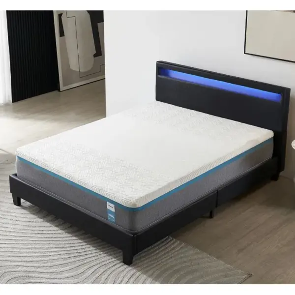 Ensemble Matelas Mousse + Lit Avec Tête De Lit 160x200 Cm Epaisseur 28cm Equilibré Accueil Latex