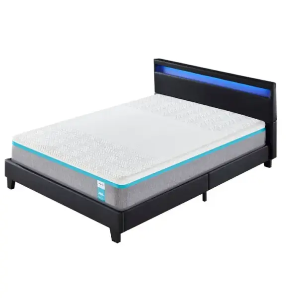 Ensemble Matelas Mousse + Lit Avec Tête De Lit 160x200 Cm Epaisseur 28cm Equilibré Accueil Latex