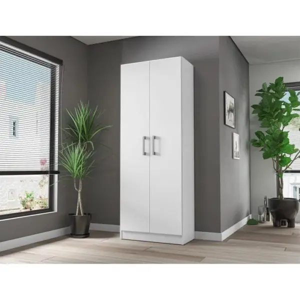 Armoire 2 Portes Blanche Mutifonctions 5 Niches L 61 H 160.6 P 31.8 Cm