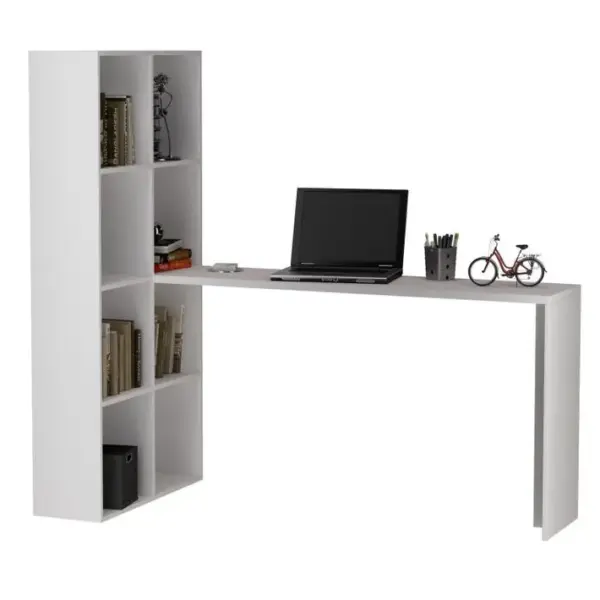 Bureau Et Bibliothèque Intégrée 8 Niches Blanc