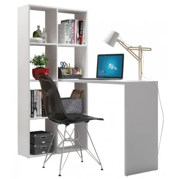 Bureau Et Bibliothèque Intégrée 8 Niches Blanc