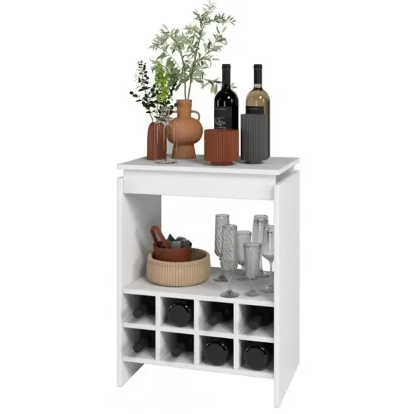 Console - Meuble Bar Blanc Rangement 8 Bouteilles Float