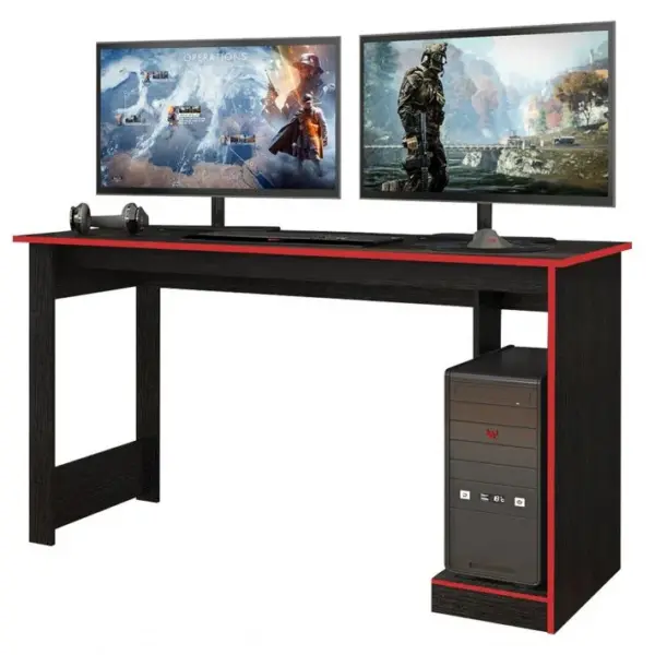 Bureau Gamer Noir Chants Rouges 1 Caisson Uc L 136 H 75 P 54 Cm