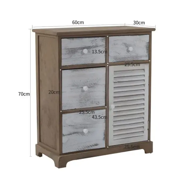 Meuble De Rangement Commode Gris Blanc 4 Tiroirs 1 Porte 70x60x30