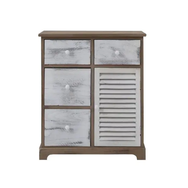 Meuble De Rangement Commode Gris Blanc 4 Tiroirs 1 Porte 70x60x30