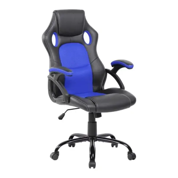 Fauteuil Gamer Siège Noir Bleu Nylon Simili-cuir 120x66x63