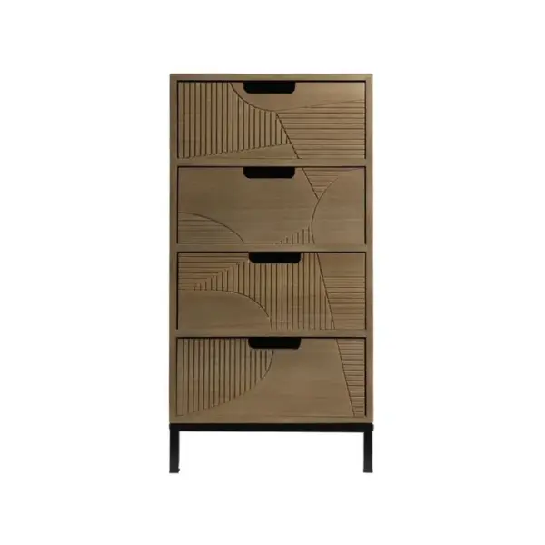 Commode Moderne Avec 3 Tiroirs Sculpté Bois Métal