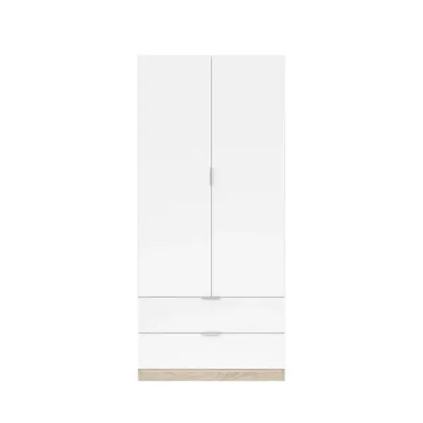 Armoire 2 portes 2 tiroirs LINEA Imitation Chêne et blanc