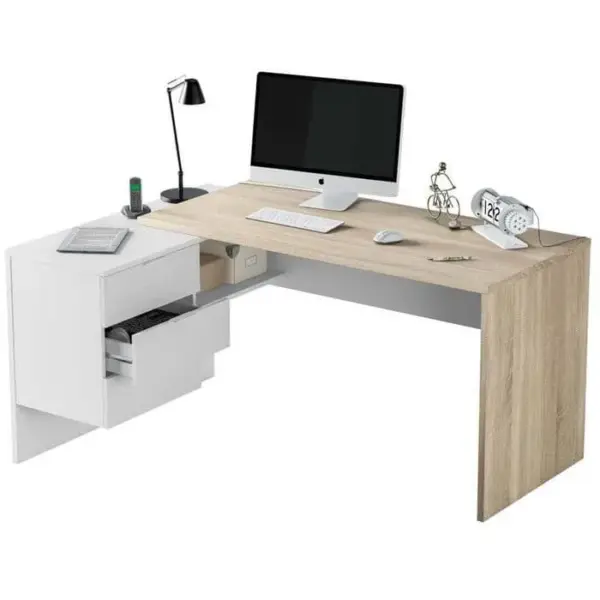 LOUNGITUDE Bureau D'angle Jimi L145cm X P108cm - Blanc / Bois