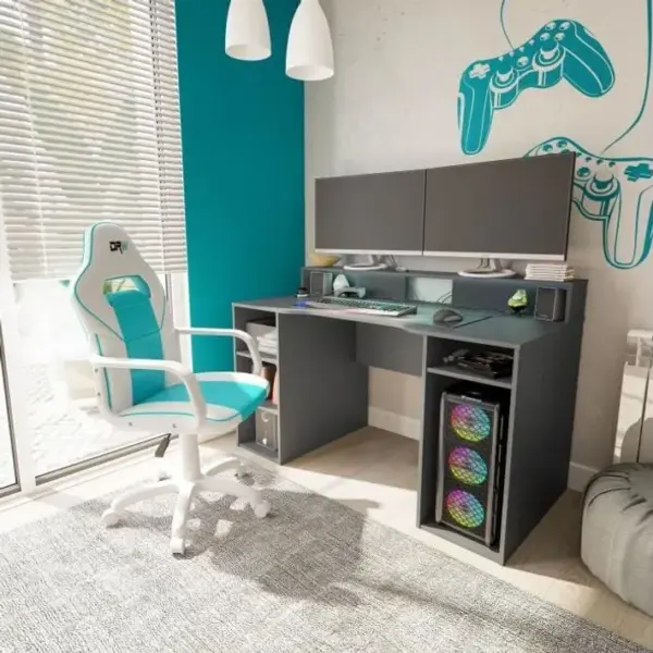 Table De Bureau Gamer Ozone - Décor Noir - 136 X 67 X 88 Cm - Avec Étagère Supérieure Pour Écran