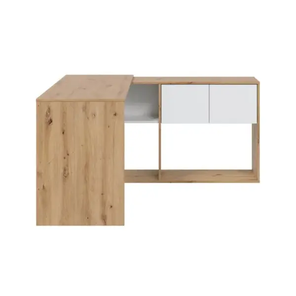 Bureau modulable avec étagères DUO imitation chêne et blanc