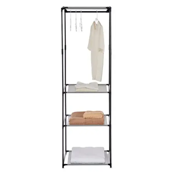 Lot De 2 Armoire De Rangement Penderie Ouverte Portant à Vêtements Avec 3 Étagères En Tissu