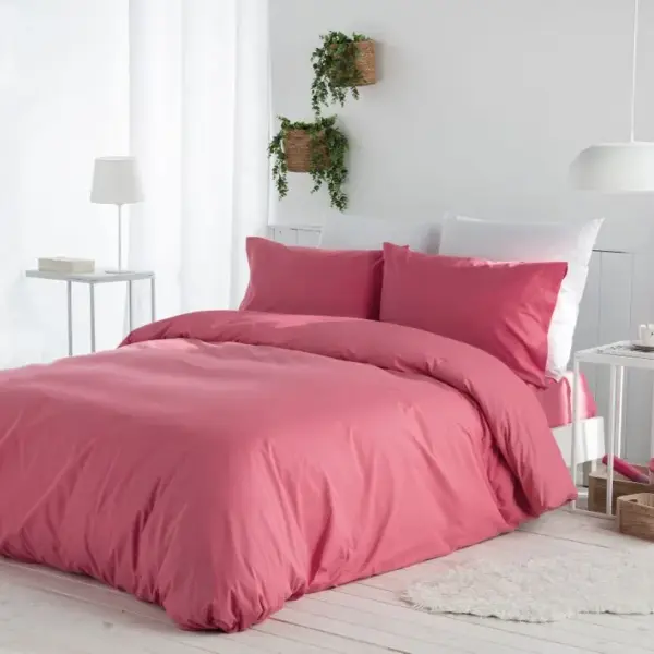 Housse De Couette 100% Coton Casual 260x240 Cm Rose Foncé