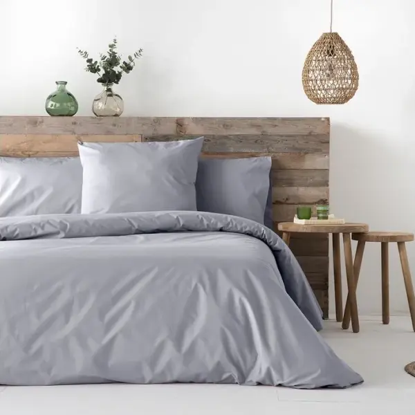 Housse De Couette En Percale De Coton Pure 155x220 Cm Gris