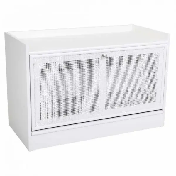 WANDERLUST DECO Banc Porte Chaussures En Bois Et Grille Blanche 80x38x53