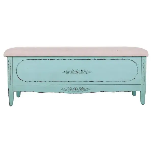 WANDERLUST DECO Banc En Bois Et Tapissé Bleu 120x43x48 Cm