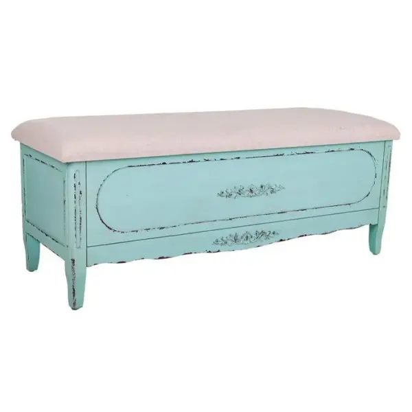 WANDERLUST DECO Banc En Bois Et Tapissé Bleu 120x43x48 Cm