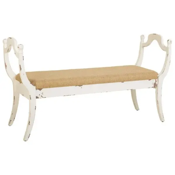 WANDERLUST DECO Banc En Bois Tapissé Blanc 139x45.5x78