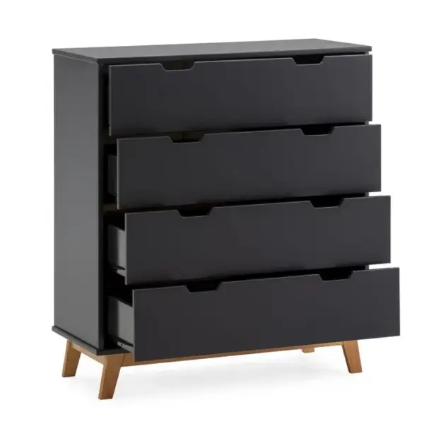 Commode Miranda Avec 4 Tiroirs Gris Anthracite Et Chêne