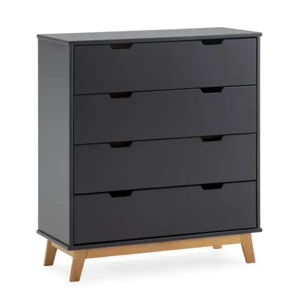 Commode Miranda Avec 4 Tiroirs Gris Anthracite Et Chêne