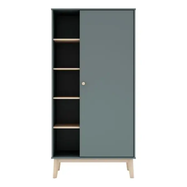 Armoire 1 porte et 5 niches SACHA Vert et bois naturel