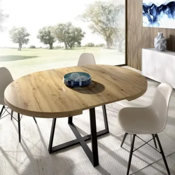 Table Ronde Extensible Duna 4 À 6 Personnes Décor Chêne - L110 X P110/152 X H77 Cm