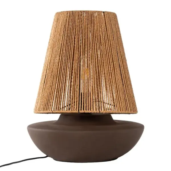 Lampe De Table En Corde De Chanvre Et Base Brune