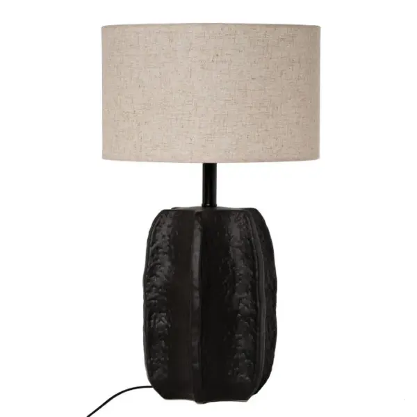 Lampe à Poser Avec Base En Céramique Noire Et Abat-jour En Tissu Clair