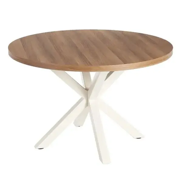 Table Ronde 90cm Style Chêne Et Pieds Métal Blanc Fael