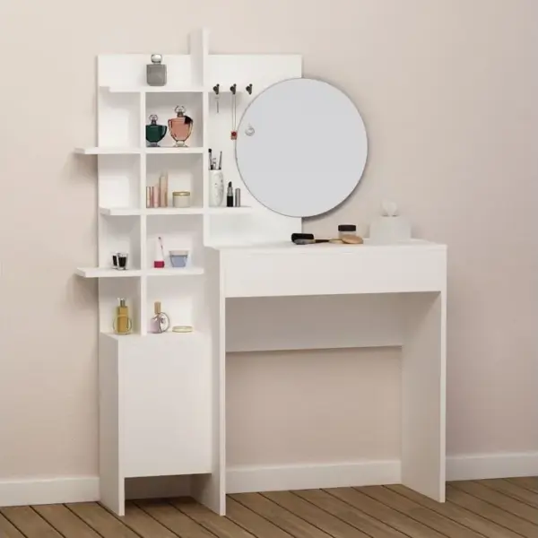 Coiffeuse Avec Étagère Et Miroir Martin L105xh151cm Blanc