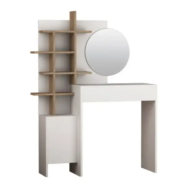 Coiffeuse Avec Étagère Et Miroir Martin L105xh151cm Bois Et Blanc