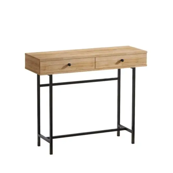 Console 2 Tiroirs Solace 100cm Métal Noir Et Bois Chêne