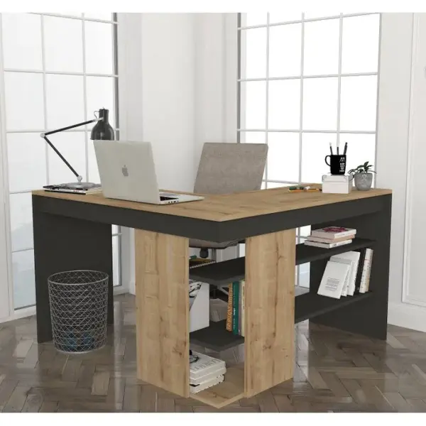 Bureau Dangle Pacas Bois Naturel Et Anthracite