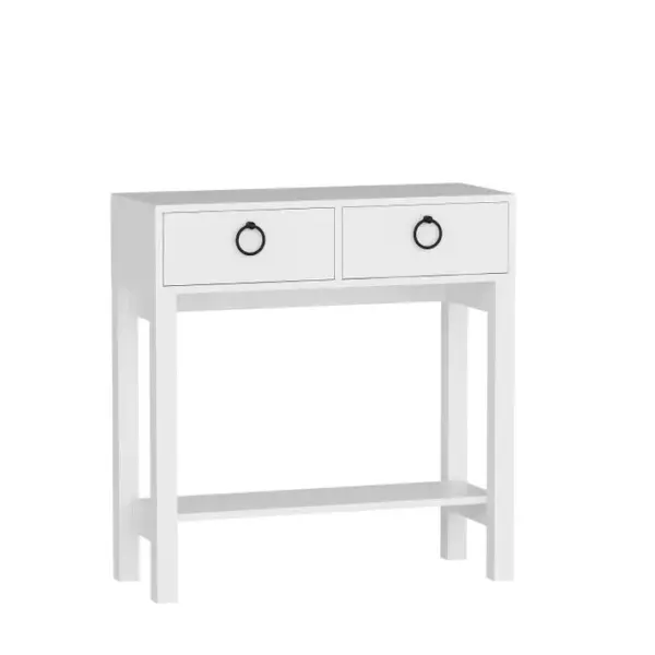 Console 2 Tiroirs Avec Miroir Noar L90cm Blanc