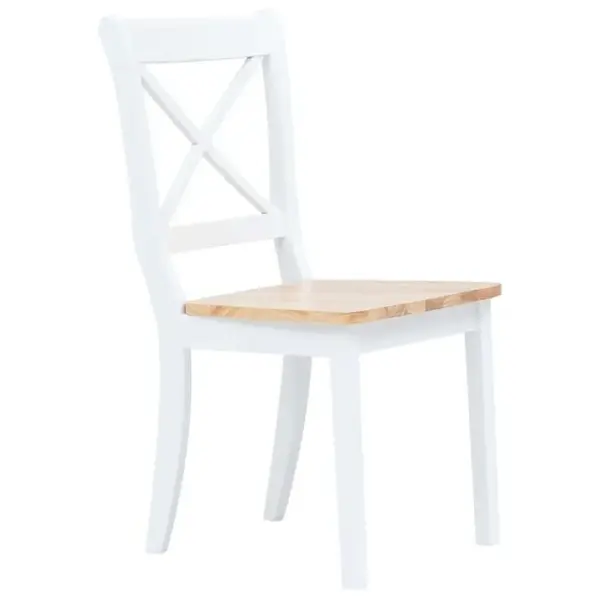 Vidaxl Chaises à Manger Lot De 2 Blanc Et Bois Clair Bois Hévéa Massif Siège Cuisine Dîner Intérieur