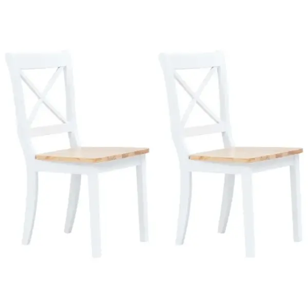 Vidaxl Chaises à Manger Lot De 2 Blanc Et Bois Clair Bois Hévéa Massif Siège Cuisine Dîner Intérieur