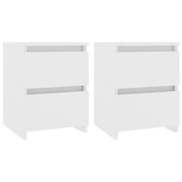 Vidaxl Tables De Chevet 2 Pièces Avec 2 Tiroirs Blanc 30x30x40 Cm Bois Dingénierie Armoires De Nuit