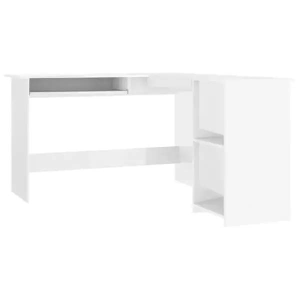 Bureau Dangle Forme De L Blanc Brillant 120x140x75cm Aggloméré