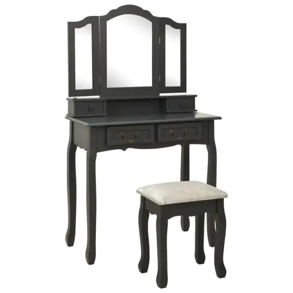 Ensemble De Coiffeuse Avec Tabouret Gris 80x69x141 Cm Paulownia