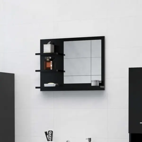 Miroir De Salle De Bain Avec Rangements - 60x45 Cm - Noir